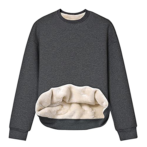 Gihuo Women's Fleece Sherpa Lined Crewneck Pullover Sweatshirt (DarkGrey, Large)