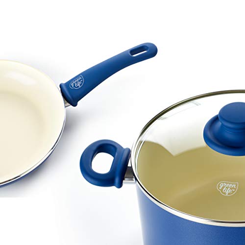 GreenLife Soft Grip Healthy Ceramic Nonstick, Frying Pan/Skillet Set, 7" and 10", Blue