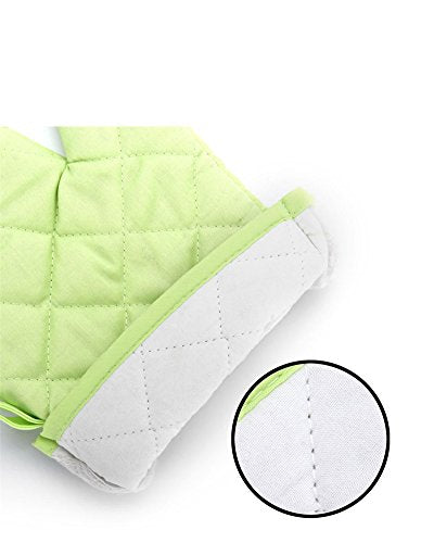 Oven Mitts, Premium Heat Resistant Kitchen Gloves Cotton & Polyester Quilted Oversized Mittens, 1 Pair Green