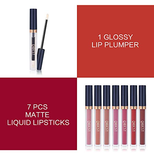 7Pcs Long Lasting Matte Liquid Lipstick + 1Pcs Lip Plumper Makeup Set Kit