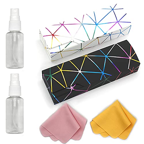 Abwuulq- lattice dazzling glasses case,Portable protective case for glasses，Fashion glasses rigid cover,unisex… (Black + white)