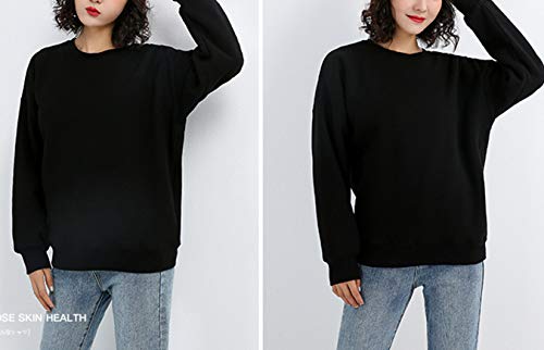 Women's Loose Fleece Pullover Sherpa Lined Crewneck Sweatshirt (02 Black, Large)
