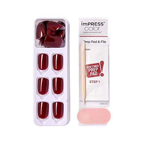 KISS imPRESS Color Press-On Manicure, Gel Nail Kit, PureFit Technology, Short Length, “I'm Not a Cinna”, Polish-Free Solid Color Mani, Includes Prep Pad, Mini File, Cuticle Stick, and 30 Fake Nails