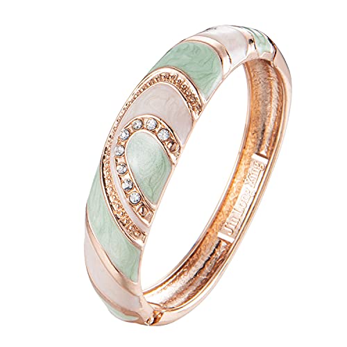 UJOY Indian Enamel Jewelry Gold Plated Filigree Bracelet Handmade oval Multi-Color Spring Wide Cuff Bangle 88A26 white green