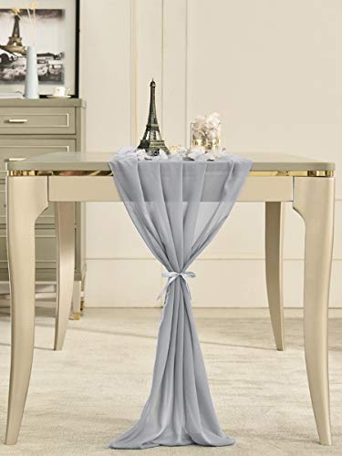 Socomi 10ft Light Gray Chiffon Table Runner 29x120 Inches Romantic Wedding Runner Sheer Bridal Party Decorations