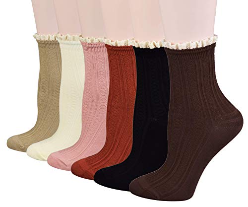 FITU Women's Vintage Ruffle Frilly Cute Rayon Boot Socks 6 Pairs Pack in Gift Box (839 6Pairs)