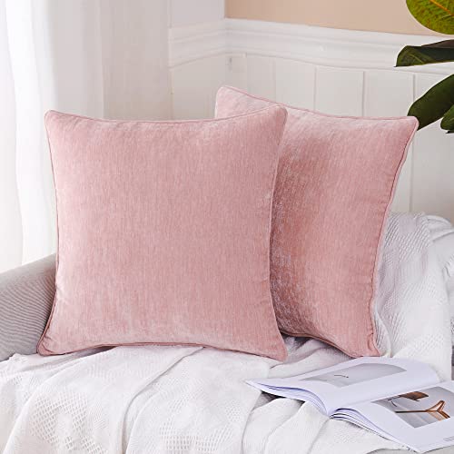 HPUK Pack of 2 Throw Pillow Covers Cashmere Decorative Square Pillowcases, Solid Cushion Covers for Sofa Couch Bedroom Office, 18 x 18 inch, Dark Pink