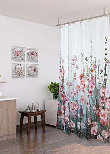 Romantic Nature Wildflowers Scenery Bathroom Shower Curtain w/Rings Set