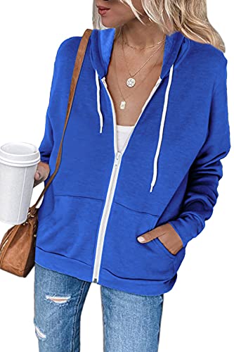 GOLDPKF Sweatshirt for Women Sweater for Women Sweater Women Women Zip up Hoodie Soft Sweatshirt Sweaters Women Hooded Sweater Blue Small