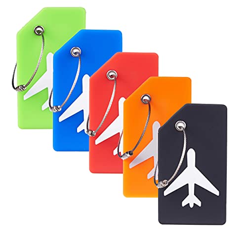 5-Pack Bright Colors Silicone Luggage Tag Set for Baggage, Instrument Cases, Handbags, School Bags  (10 colors)