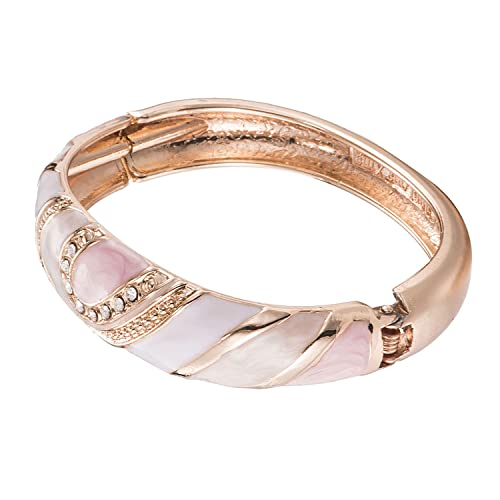 Ivory, Pink, White & God Cloisonne Beautiful Enamel Hinged Cuff Bracelet