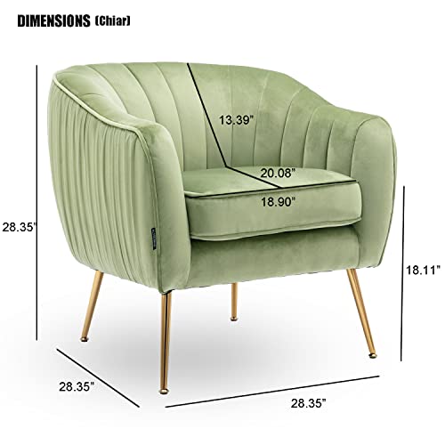 Altrobene Velvet Accent Chair with Ottoman, Modern Tub Arm Chair Footstool Set for Living Room Bedroom, Golden Finished, Grass Green