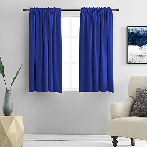 DONREN Royal Blue Blackout Curtain Panels for Bedroom - Thermal Insulated Solid Rod Pocket Curtain Panels (42 x 45 Inches,2 Panels)