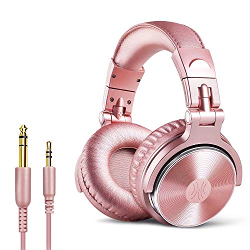 Silver Pink Over Ear Headphones, Wired Bass Stereo Sound Headsets with Mic
