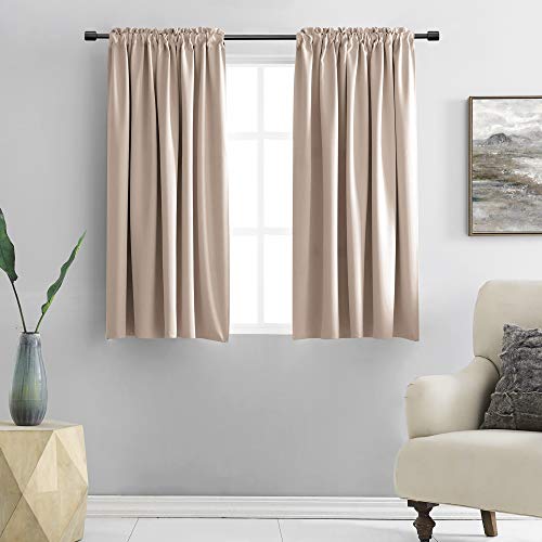 DONREN Warm Taupe Draperies Curtains for Kids Room,Small Window Treatment Thermal Insulated Room Darkening Rod Pocket Top Curtain Panels for Kitchen(Set of 2,42 by 45 Inches Long)