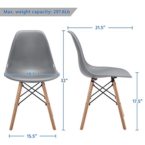 Yaheetech 4PCS Dining Chairs Modern Style Chair Armless Side Chair Shell Eiffel DSW Chairs with Wood Legs and Metal Wires for Kitchen Living Room Leisure Light Gray