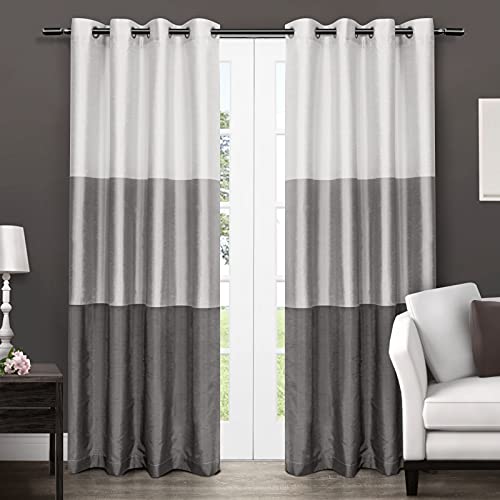 Exclusive Home Chateau Striped Faux Silk Grommet Top Curtain Panel Pair, 54