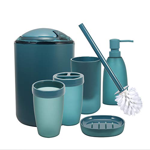 iMucci Blue 6pcs Bathroom Accessories Set - with Trash Can Toothbrush Holder Soap Dispenser Soap and Lotion Set Tumbler Cup…