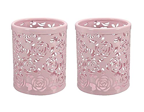 CTKcom 2 Pack Hollow Rose Flower Pattern Metal Pen Pencil Pot Cup Holder Desk Container Organizer,2 Pieces,Pink