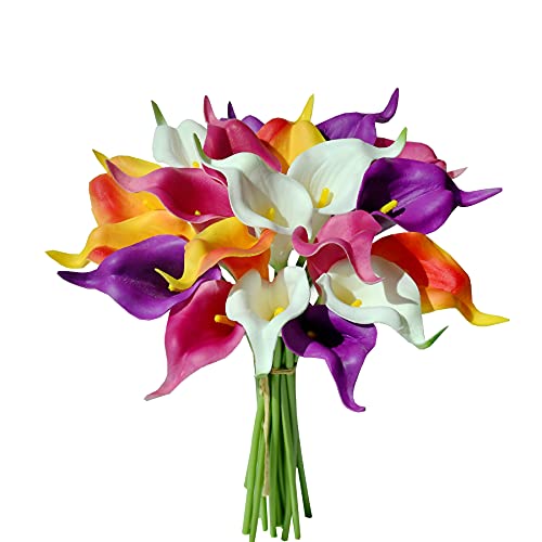 Mandy's 20pcs Colorful Flowers Artificial Calla Lily Silk Flowers 13.4" for Home Kitchen & Wedding