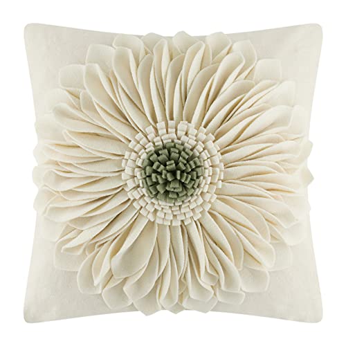 OiseauVoler 3D Sunflower Handmade Throw Pillow Covers Decorative Floral Pillowcases Cushion Covers for Couch Living Room Home Decor Creamy White 18x18 Inches