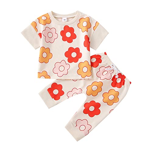 Unisex Girl's or Boy's Summer Print Short-Sleeve T-Shirt & Elastic Waist Pants Set