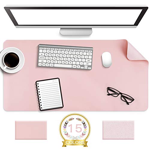 Non-Slip Desk Pad,Mouse Pad,Waterproof PVC Leather Desk Table Protector,Ultra Thin Large Desk Blotter, Easy Clean Laptop Desk Writing Mat for Office Work/Home/Decor(Pink, 31.5