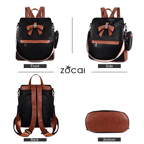 Backpack Purse for Women Fashion Backpack Purses PU Leather Daypacks Anti-Theft Shoulder Bag Satchel Purse(Black/Brown)