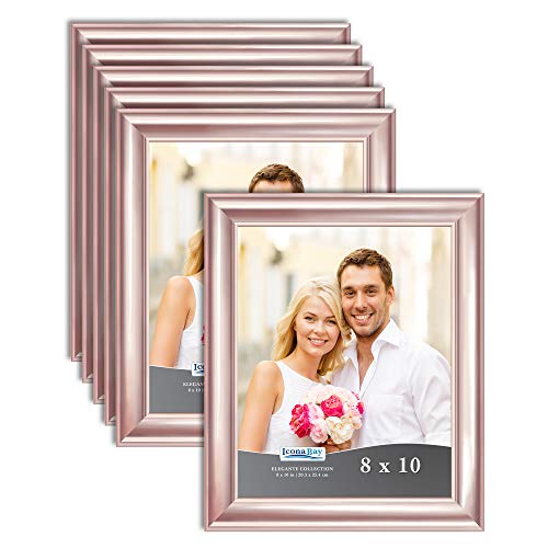 Icona Bay 8x10 Picture Frames (Rose Gold, 6 Pack), Contemporary Photo Frames 8 x 10, Wall Mount or Table Top, Elegante Collection