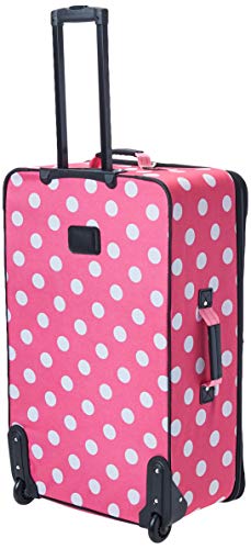 Rockland Vara Softside 3-Piece Upright Expandable Luggage Set w/Telescopic Handle, Pink Dots