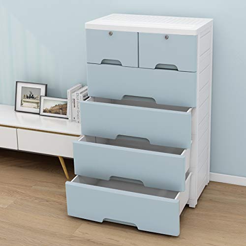 Nafenai Plastic Drawers Dresser,Storage Cabinet with 6 Drawers,Closet Drawers Tall Dresser Organizer for Clothes,Playroom,Bedroom Furniture,Blue-Grey