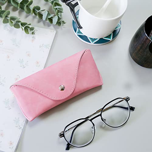 Portable Leather Glasses Case,Durable Soft Sunglasses Pouch Slim Case for Women Men Horizontal Eyeglass Case (Button -Pink)
