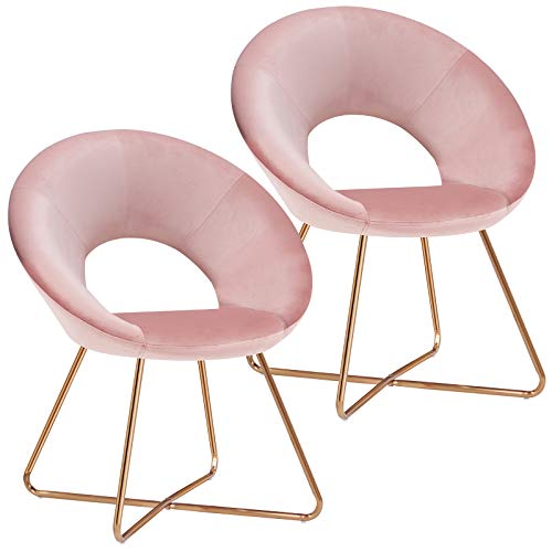 Duhome Set of 2 Velvet Accent Chairs Upholstered Vanity Chairs Make-up Stool Home Office Guest Reception Chair Arm Leisure Chairs Dining Chair with Golden Legs Mid-Back for Living Room Salmon Pink
