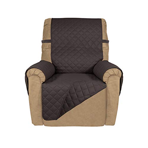 PureFit Reversible Quilted Recliner Sofa Cover, Water Resistant Slipcover Furniture Protector, Washable Couch Cover with Elastic Straps for Kids, Pets (Recliner, Chocolate/Chocolate)