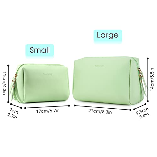 Large Vegan Leather Makeup Bag Zipper Pouch Travel Cosmetic Organizer for Women and Girls (Large, Green)