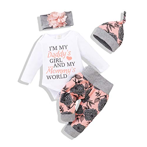 Renotemy Infant Baby Clothes Girl Newborn Outfits Long Sleeve Romper Pants Set 0-3 Months Baby Girl Clothes Outfit Sets