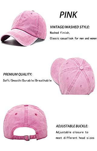 Unisex Vintage Washed Distressed Adjustable Baseball Cap, Pink