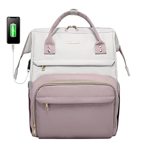 LOVEVOOK Laptop Backpack for Women Fashion Business Computer Backpacks Travel Bags Purse Doctor Nurse Work Backpack with USB Port, Fits 15.6-Inch Laptop, White-Light Purple