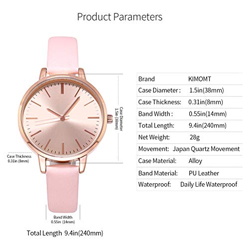 Women's Minimalist Casual Quartz Wristwatch with Pink Leather Strap