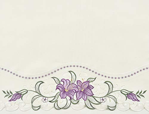 GOHD - Lily Fragrance. 3pcs Multi-Color Embroidery Kitchen Curtain/ Cafe Curtain / Swag & Tiers Set with cutworks. (Purple)