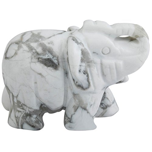 SUNYIK White Howlite Turquoise Elephant Pocket Statue Kitchen Guardian Healing Figurine Decor 1.5"