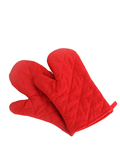 Oven Mitts, Premium Heat Resistant Kitchen Gloves Cotton & Polyester Quilted Oversized Mittens, 1 Pair Red