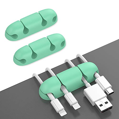 AhaStyle 3 Pack Cord Organizer Clips Compact Design Desk Cable Holder Keeper Strong Adhesive Wire Holder for Organizing USB Cable/Power Cord/Wire Home Office and Car(Mint Green)