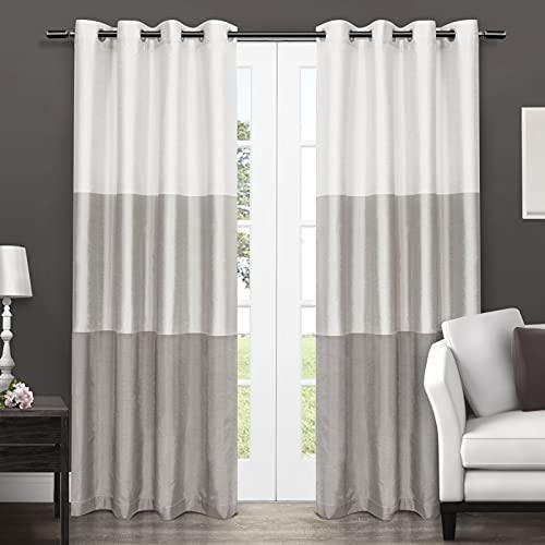 Exclusive Home Chateau Striped Faux Silk Grommet Top Curtain Panel Pair, 54