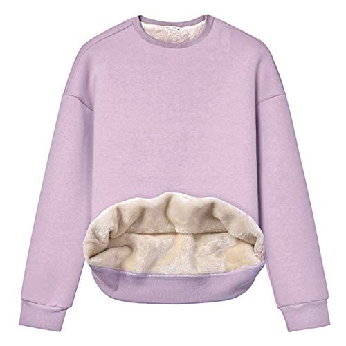 Women's Loose Fleece Pullover Sherpa Lined Crewneck Sweatshirt (02 Purple, Large)