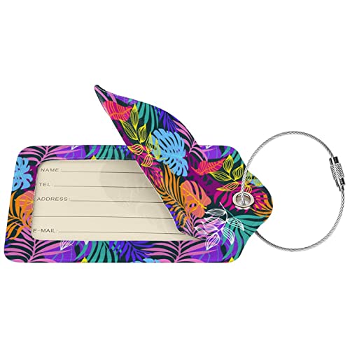 Vivid Colorful Tropical Leaves Leather Suitcase Luggage Tags, 2 Pack