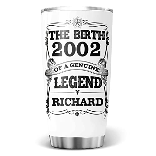 Prezzy Vintage 2002 Tumbler Personalized 20th Birthday Decorations for Men Birth of Legend Stainless Steel Tumblers for 20 Years Old Dad Grandpa Insulated Travel Coffee Mug 20oz