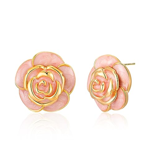 Aprilery Pink Stud Earrings for Women, Trendy Love Heart Geometric Flower Boho Studs Hypoallergenic Statement Earrings Cocktail Costume Jewelry Gifts for Women (Flower E)