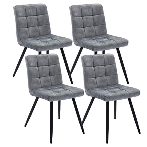 DUHOME ELEGANT LIFESTYLE Dining Chairs Reception Chairs, Accent Living Room Chairs Fabric with Black Metal Legs for Living Room/Kitchen/Vanity Set of 4 Grey