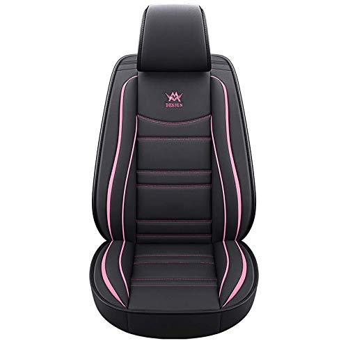 Luxury Leather Universal Auto Car Seat Covers, 5-Pc Full Set, Black & Pink